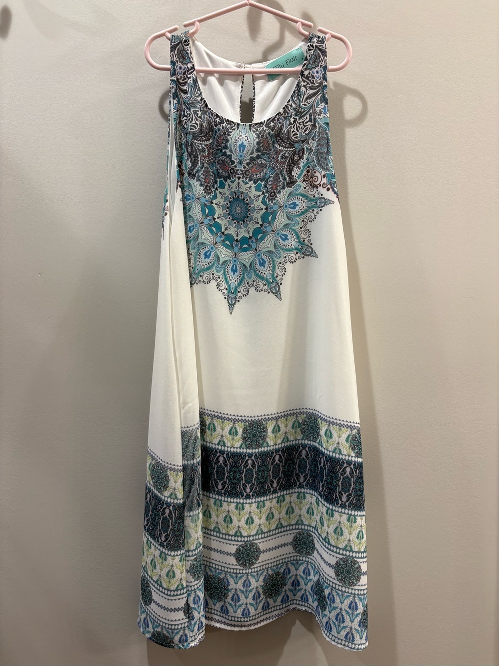 Filly Flair White Dress with Teal & Navy Medallion Accents